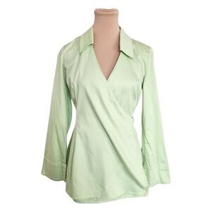 Lilly Pulitzer Green Wrap Blouse with Notched Collar and Long Sleeve Sz S